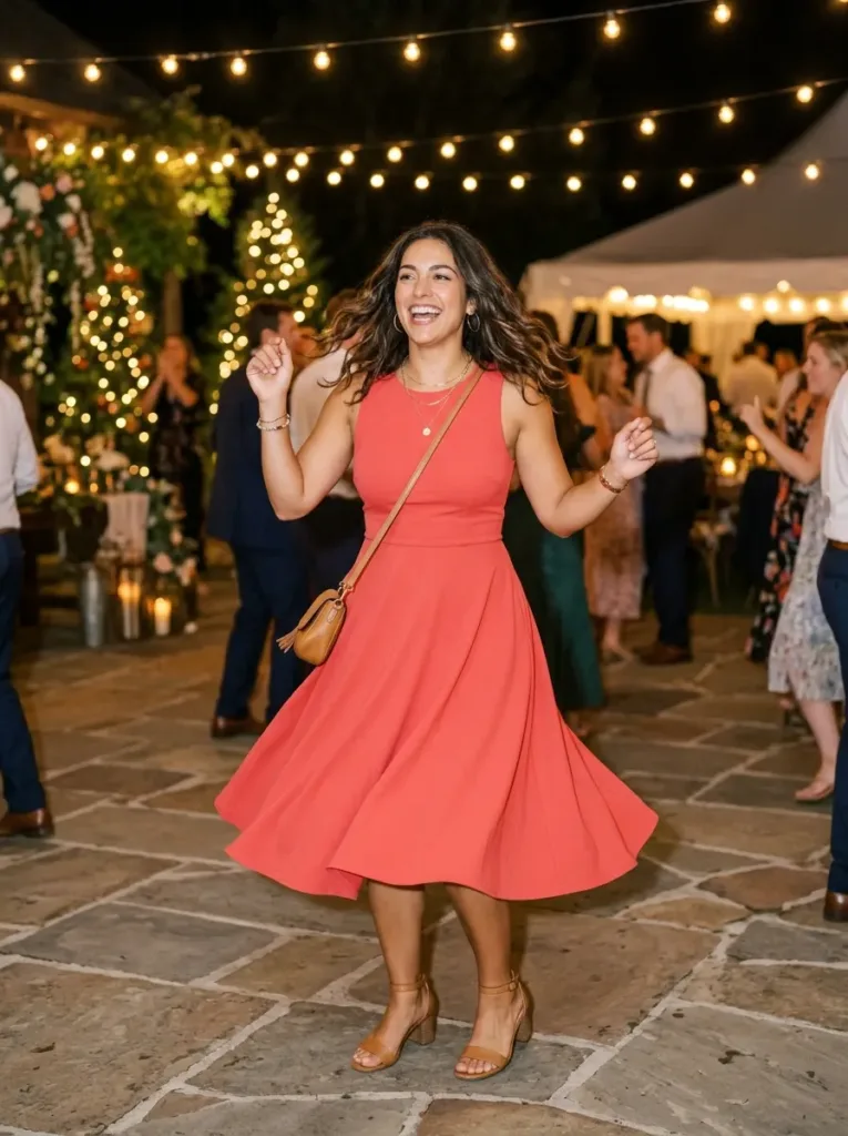 Plus size fit and flare wedding guest dress built for dancing all night