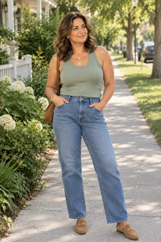  Plus size tank top outfit no back fat curvy women summer