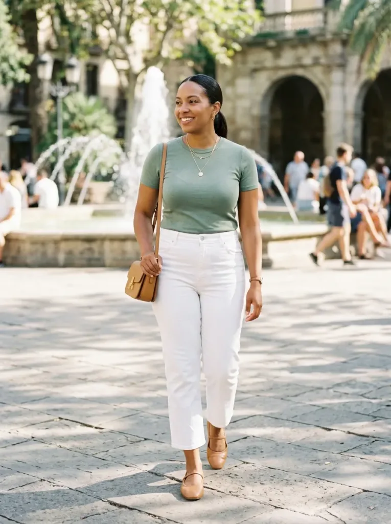 Plus size ballet flats outfit with cropped trousers for a comfortable trendy look