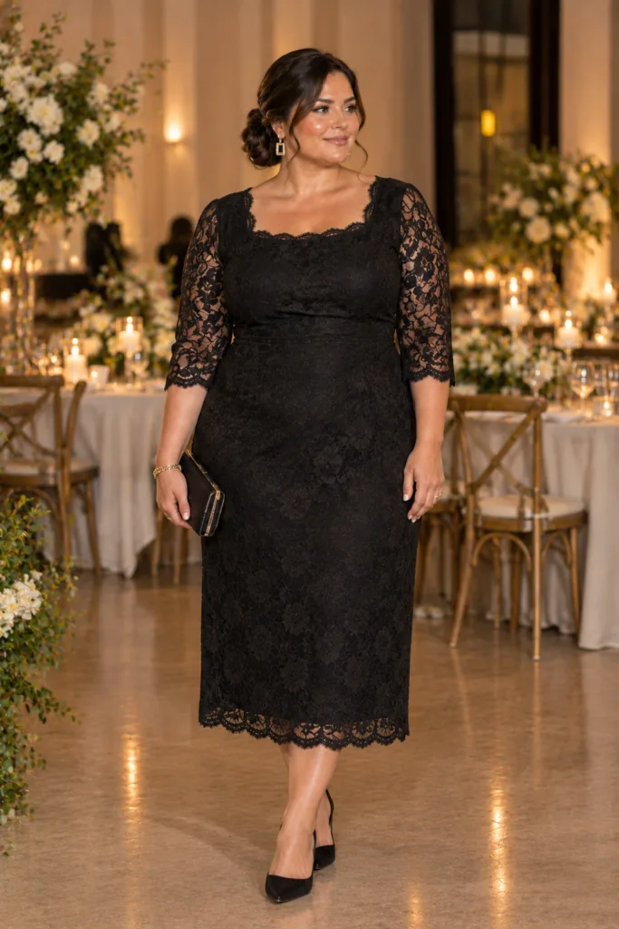Black Lace Midi Dress With Modern Styling