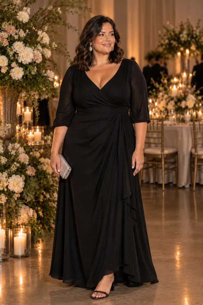 Black Maxi Dress With Romantic Draping