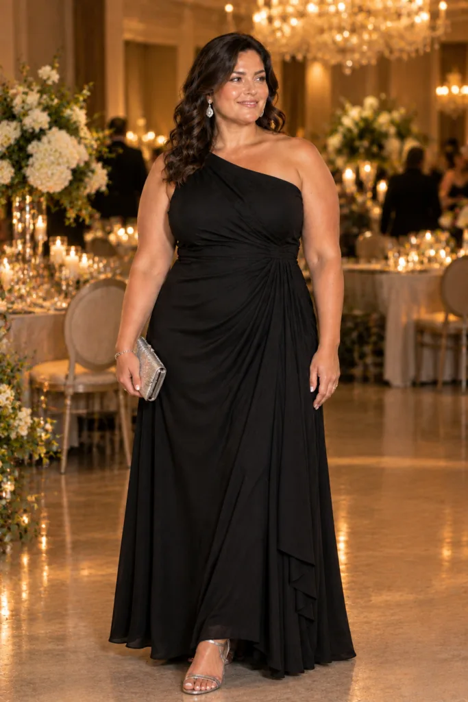 Black One-Shoulder Evening Dress