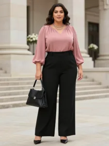 Black Wide-Leg Trousers + Romantic Blouse