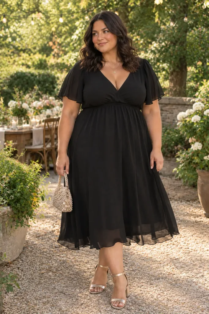 Comfortable plus size black empire waist cocktail dress
