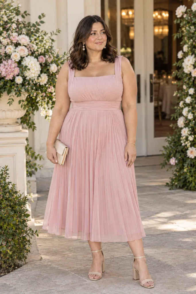 Blush Pleated Midi Dress