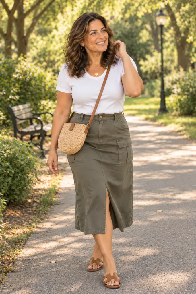 Budget plus size summer outfit midi skirt curvy