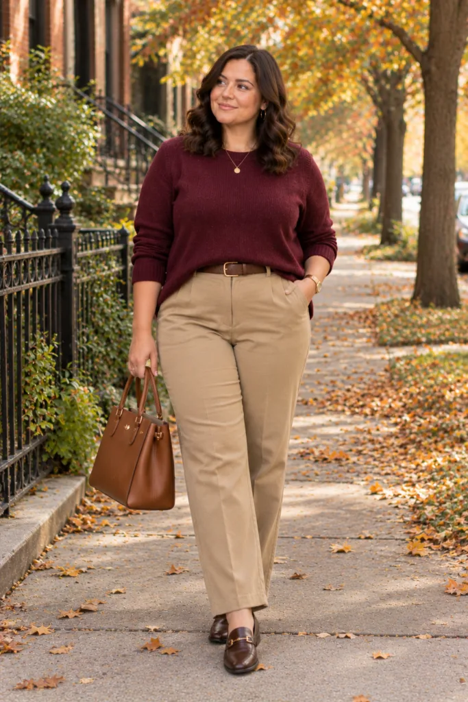 Burgundy Sweater + Khaki Pants