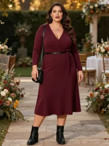 Burgundy Wrap Dress + Chunky Boot