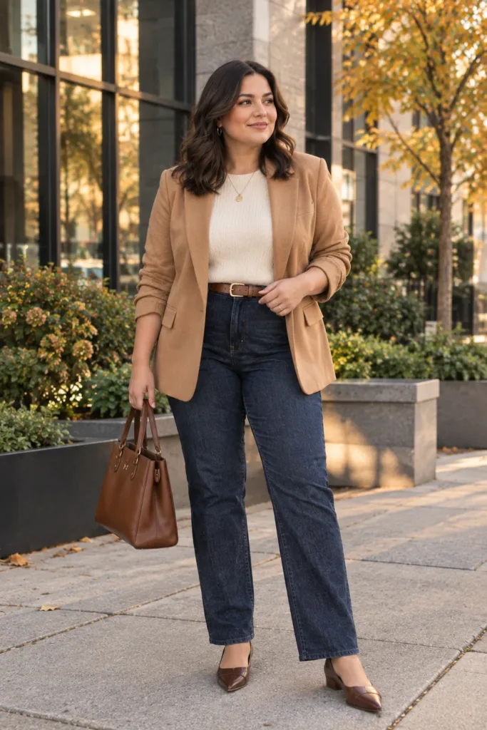 Camel Blazer + Dark Denim