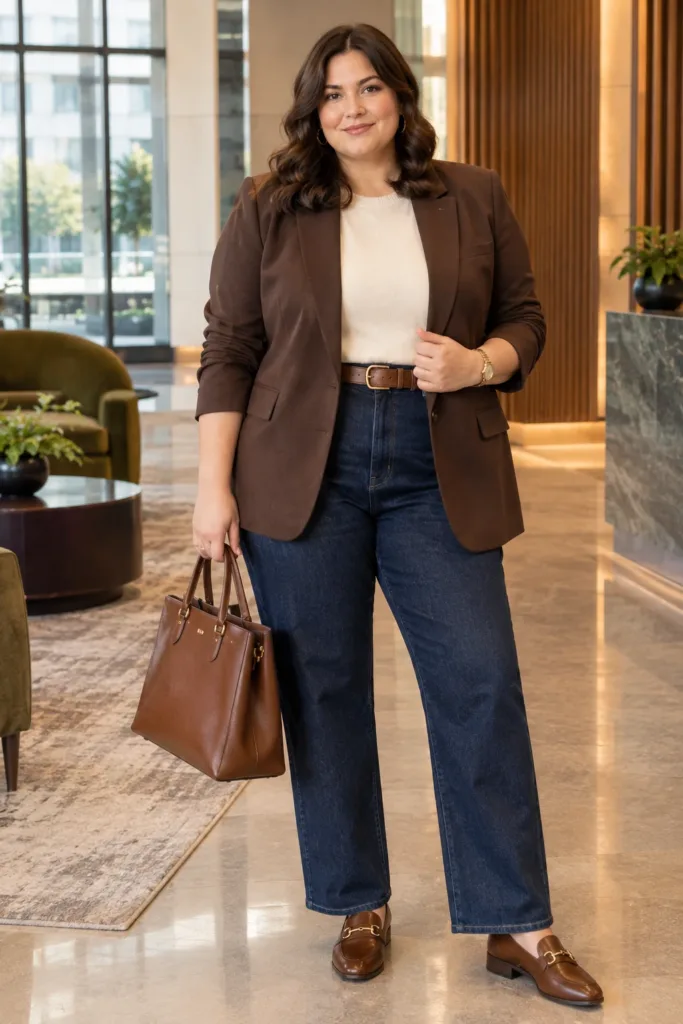 Chocolate Blazer + Cream Top