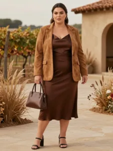 Chocolate Brown Slip Dress + Suede Blazer