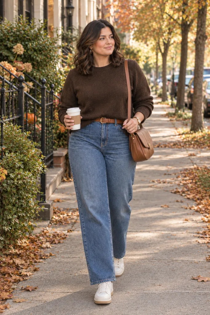 Chocolate Knit + Denim + Sneakers