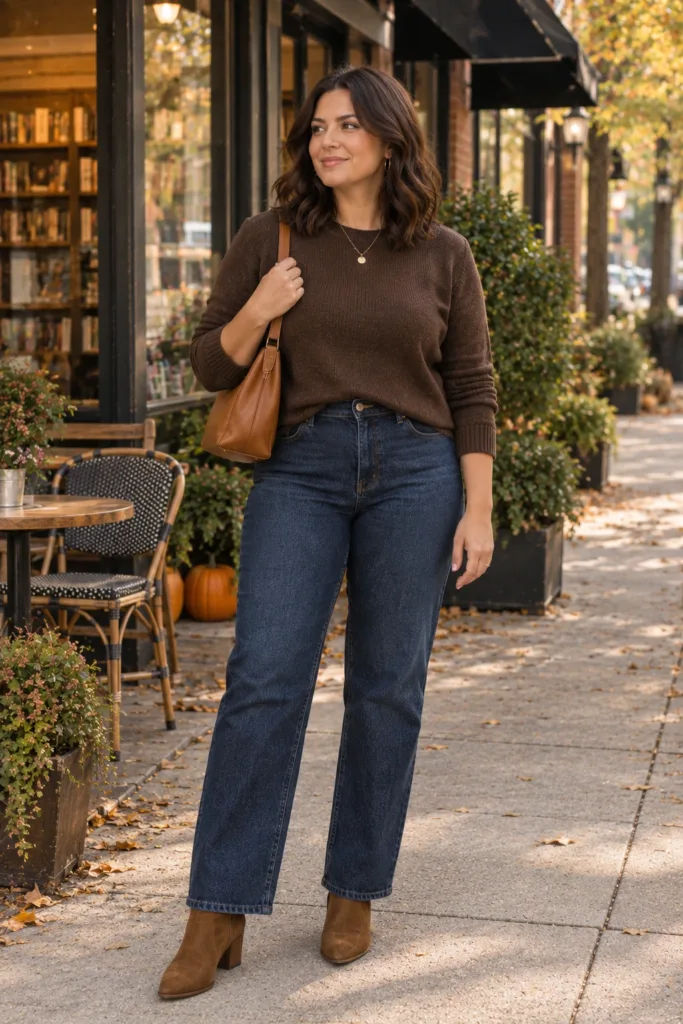Chocolate Knit + Straight-Leg Jeans