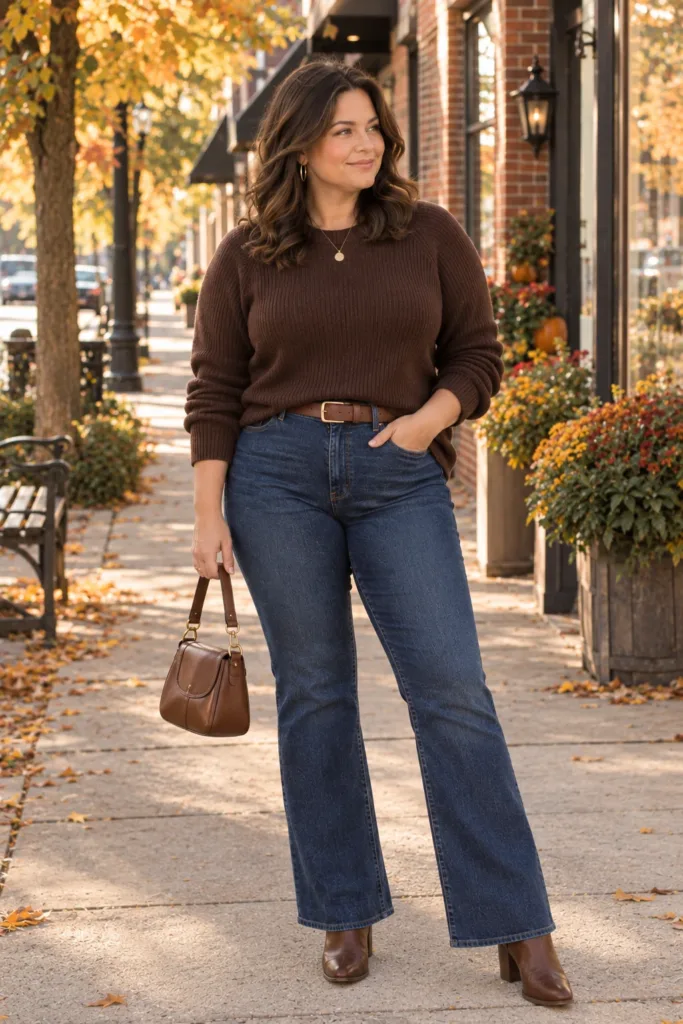 Chocolate Sweater + Bootcut Jeans