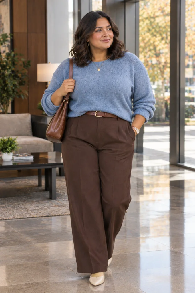 Cool Blue Sweater + Tailored Trousers