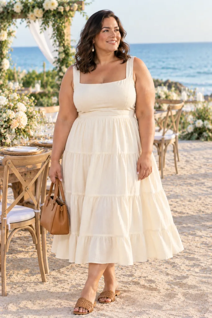 Cream Tiered Midi