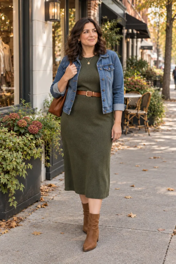 Denim Jacket + Knit Dress
