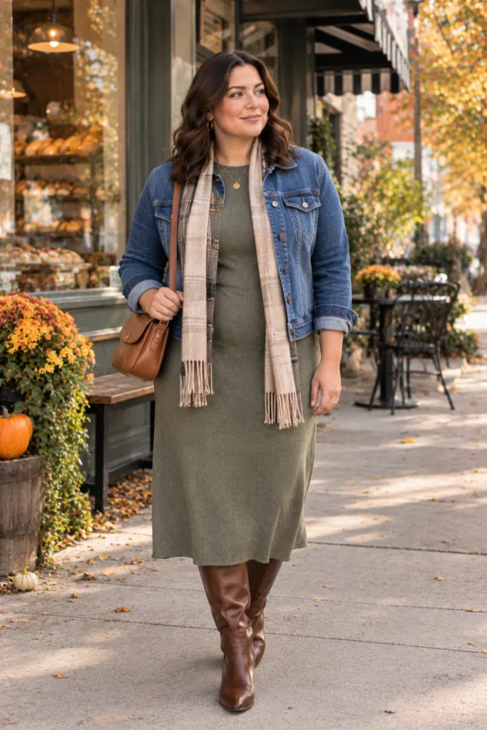 Denim Jacket + Knit Dress