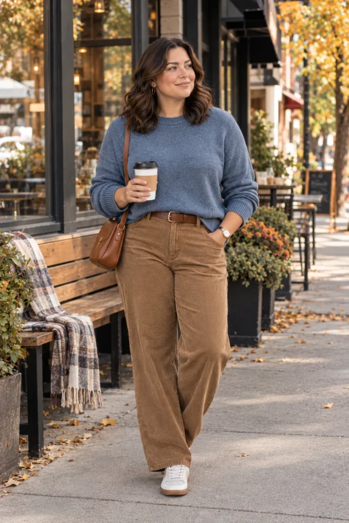 Dusty Blue Sweater + Corduroy Pants
