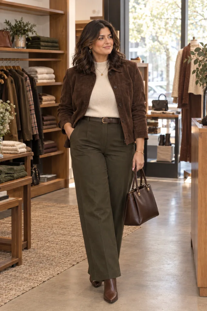 Espresso Suede Jacket + Straight Pants