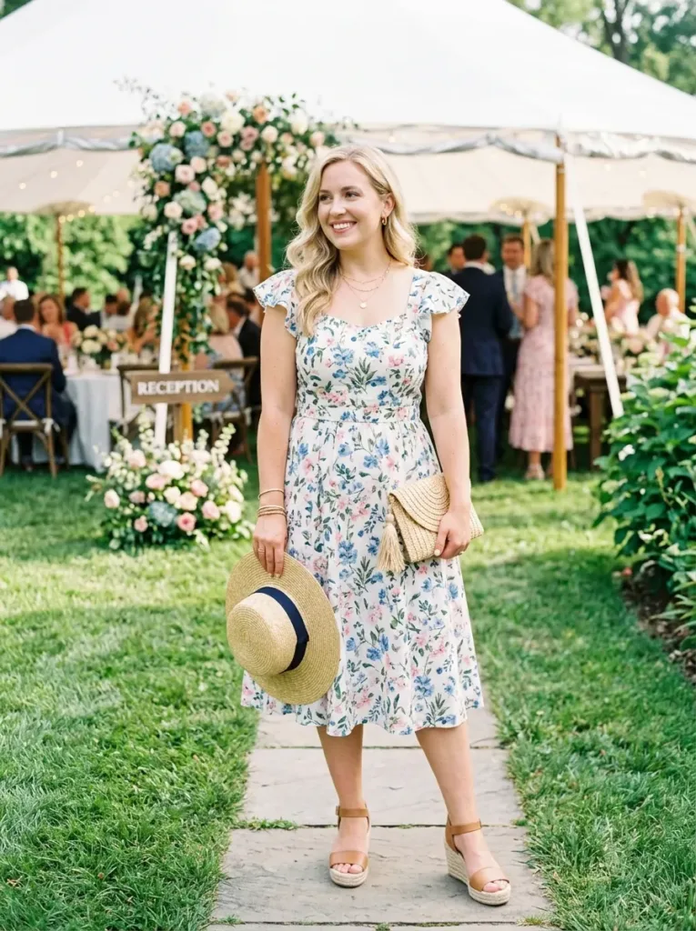 Plus size floral wedding guest dress for garden party summer reception
