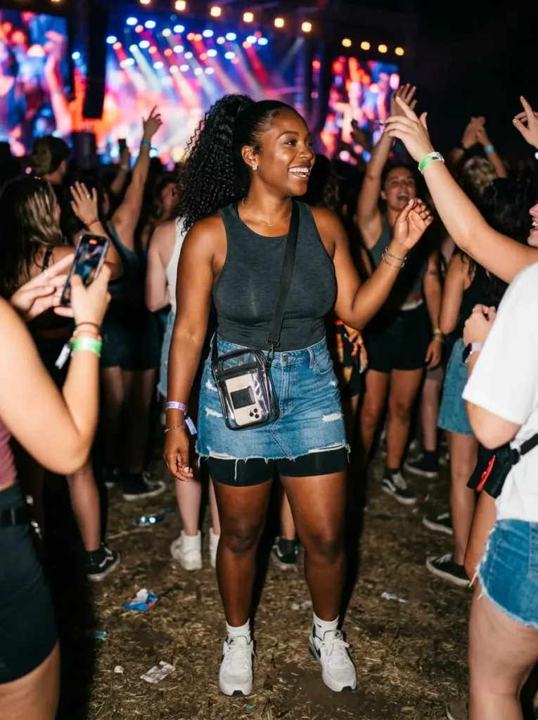 Plus size concert outfit for standing in general admission crowd all night