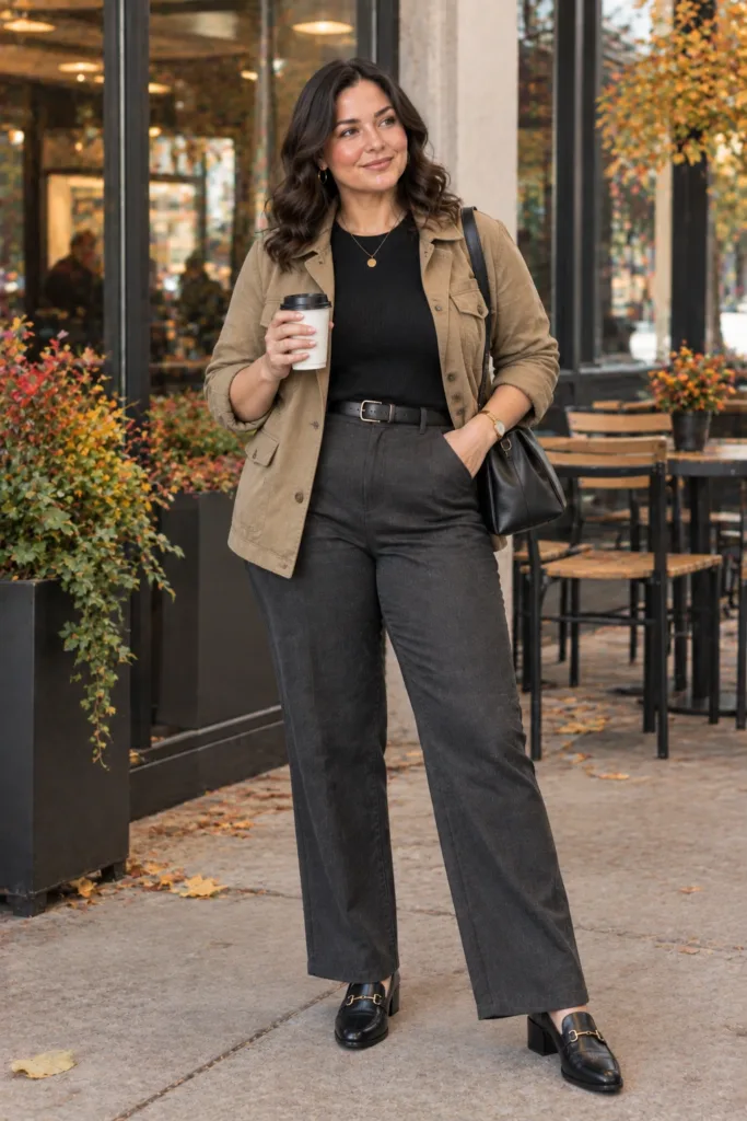 Khaki Jacket + Dark Trousers