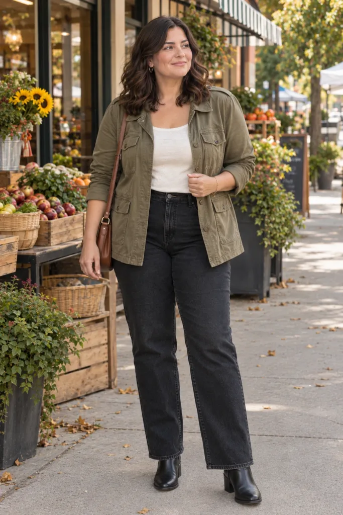 Khaki Utility Jacket + Black Jeans