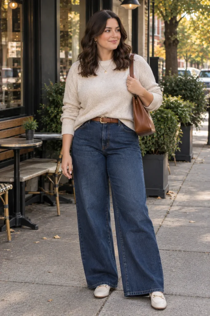Lightweight Sweater + Wide-Leg Jeans