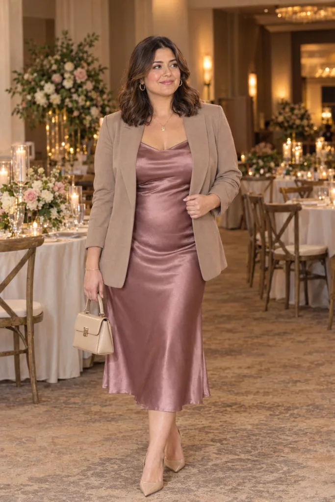 Mauve Satin Dress + Blazer