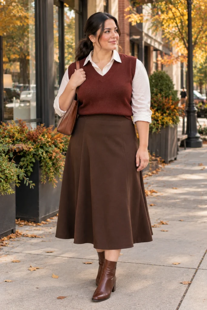 Modern Preppy Sweater Vest + Midi Skirt