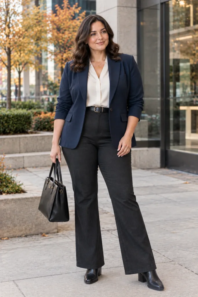 Navy Blazer + Bootcut Pants