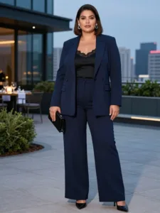 Navy Suit + Lace Cami