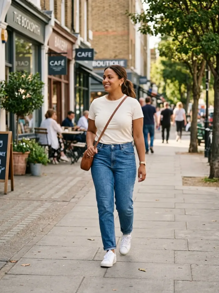 Plus size everyday spring outfit with a repeatable tee and jeans formula