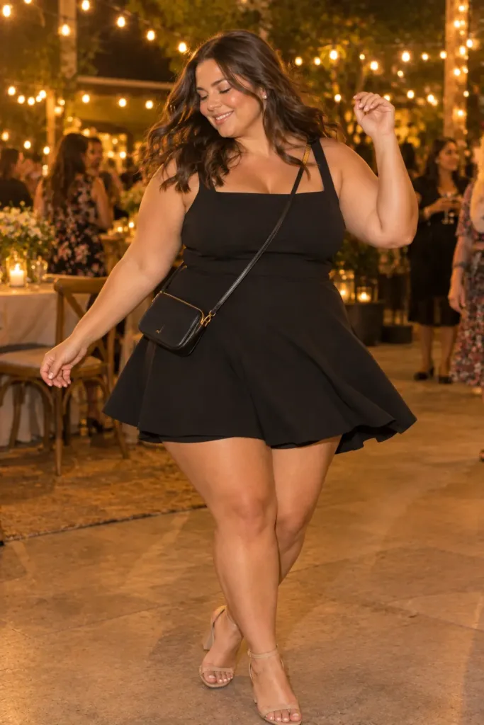 Comfortable plus size black cocktail dress for dancing all night