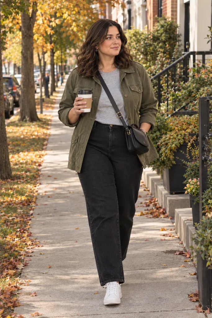 Olive Jacket + Black Jeans