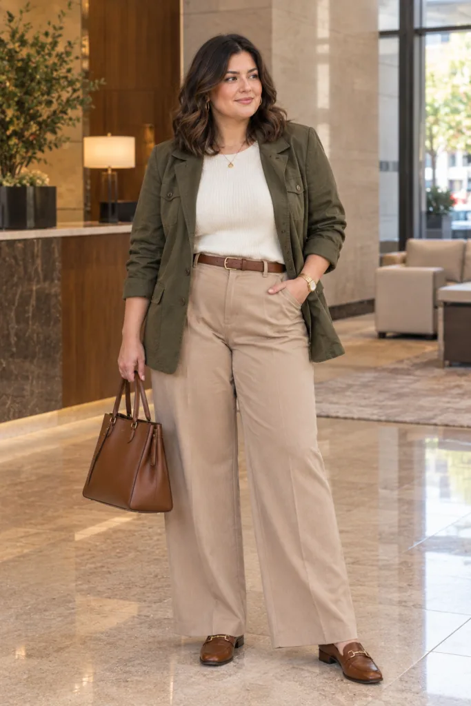 Olive Jacket + Cream Pants