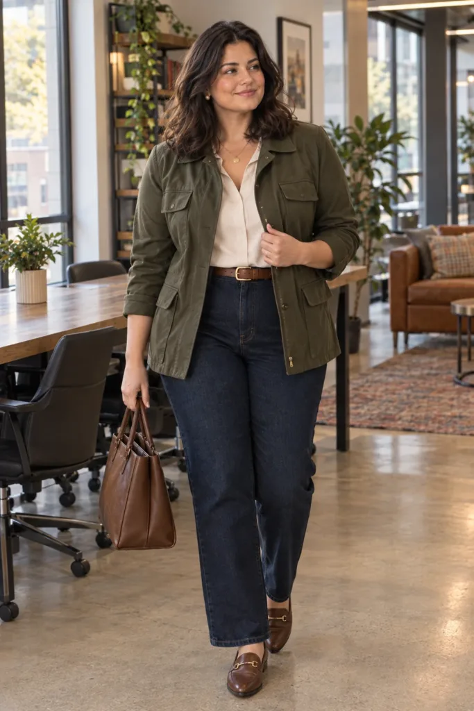 Olive Utility Jacket + Dark Jeans