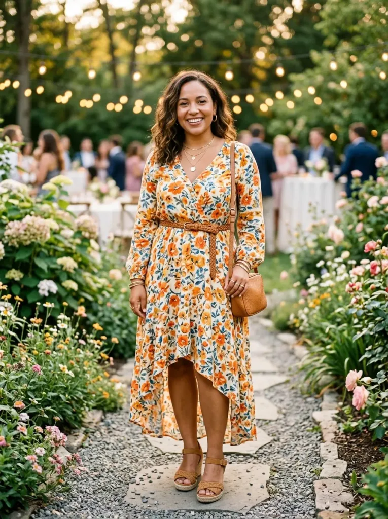 Plus size high-low boho dress outfit for a petite-curvy proportion balance