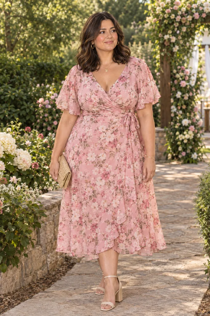 Pink Floral Wrap Dress