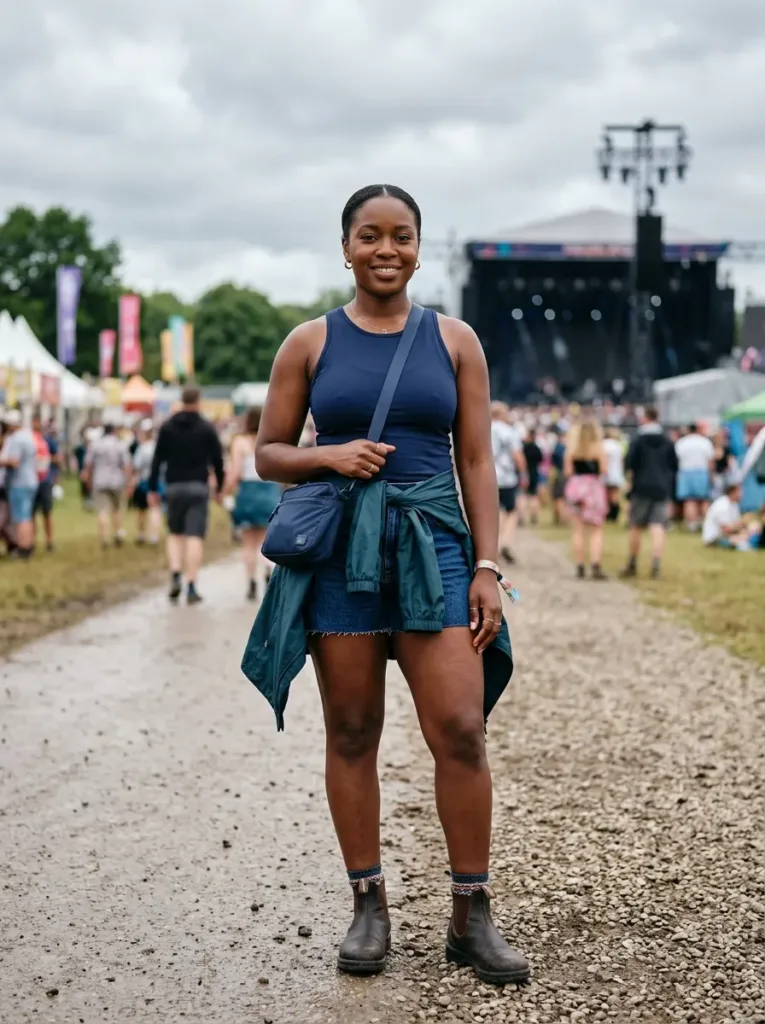 Plus size rain ready concert outfit for outdoor festival with uncertain weather