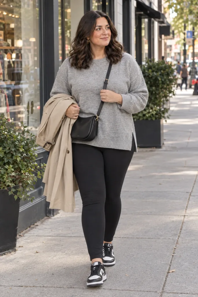 Relaxed Sweater + Ponte Leggings + Sneakers