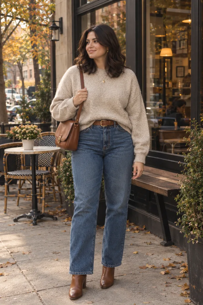 Relaxed Sweater + Straight-Leg Jeans