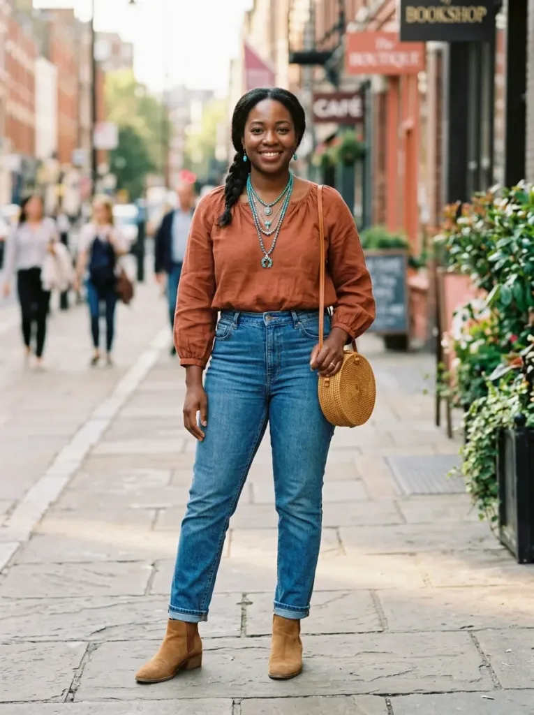 Versatile plus size boho blouse outfit for building a budget spring wardrobe