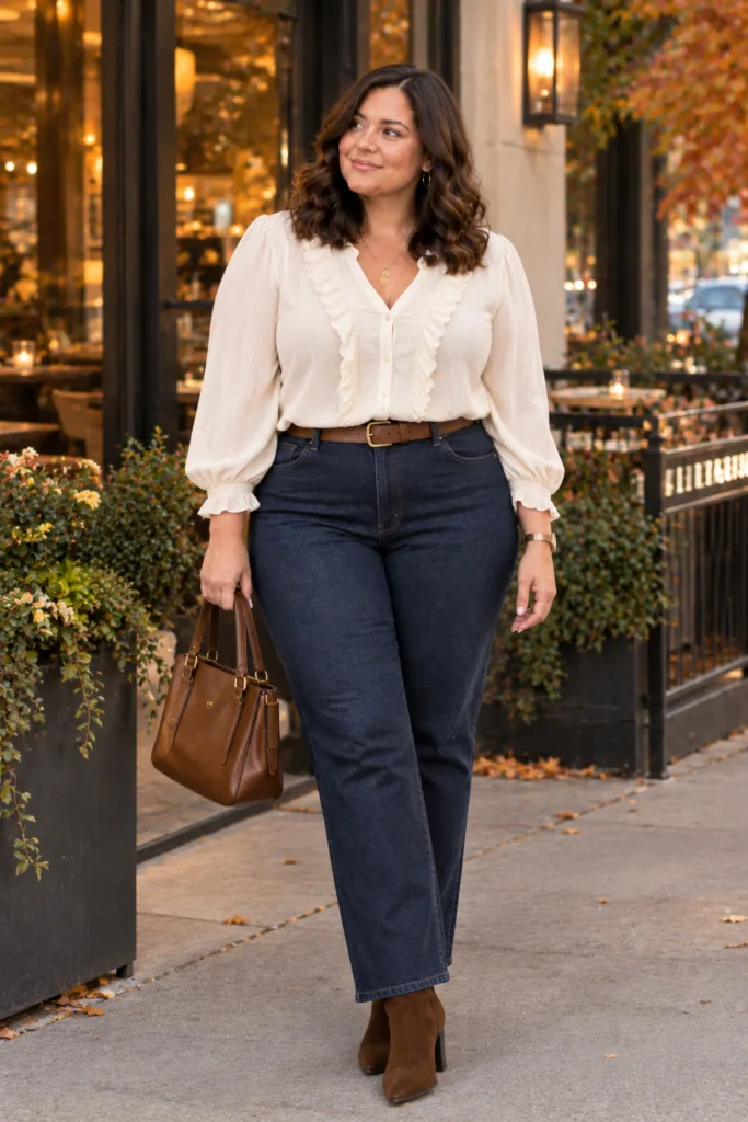 Romantic Blouse + Dark Jeans