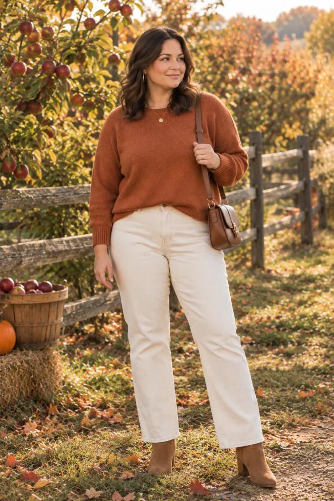 Rust Sweater + Cream Denim