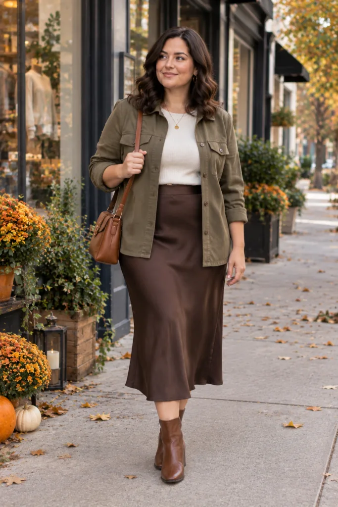 Shirt Jacket + Midi Skirt
