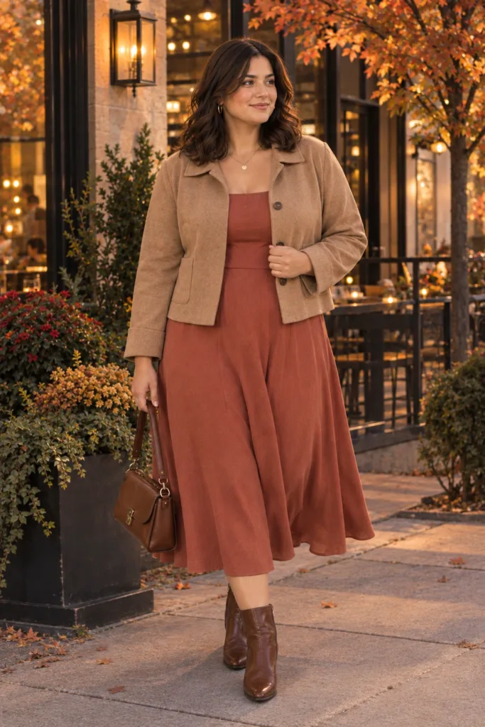 Soft Autumn Dress + Layered Jacket for Date Night