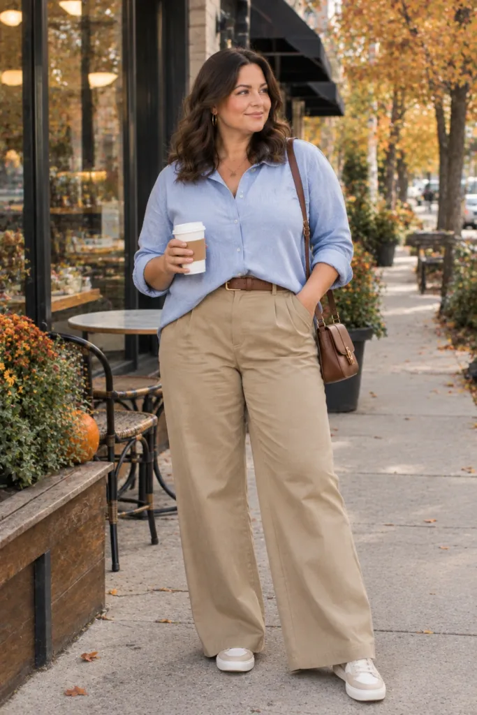 Soft Blue Shirt + Khaki Pants