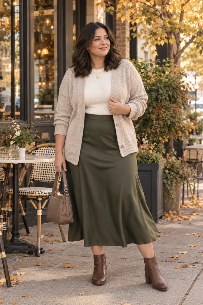Soft Cardigan + Midi Skirt